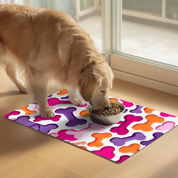 Colorful Dog Bone Pattern Pet Food Mat - Image 2