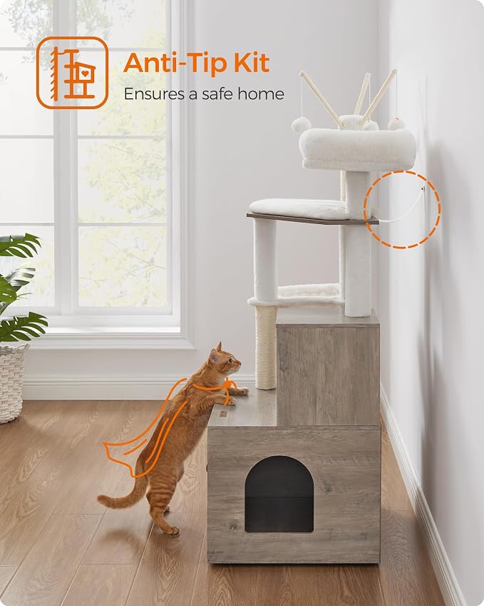 Feandrea Cat Tree with Litter Box Enclosure, 59-Inch Modern Cat Tower, 2-in-1 - Image 9