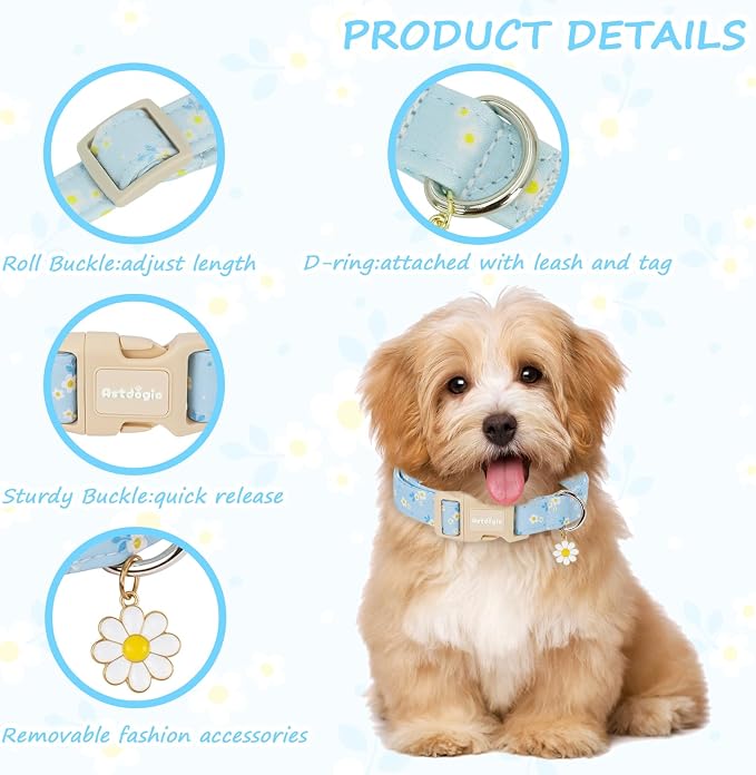Dog Collar for Small Medium Large Dogs, Spring Blue Dog Collars - Image 3