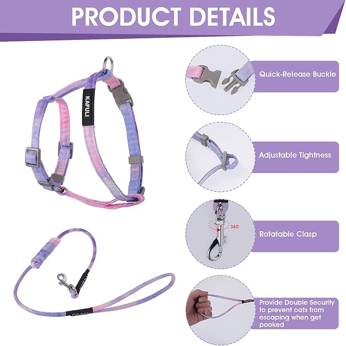 TIESOME Cat Harness and Leash Set, Adjustable Gradient Kitten Harness Escape - Image 4