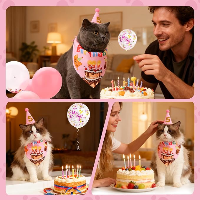 Dog & Cat Birthday Party Decorations Set Include Bandana, Adjustable Hat - Image 5