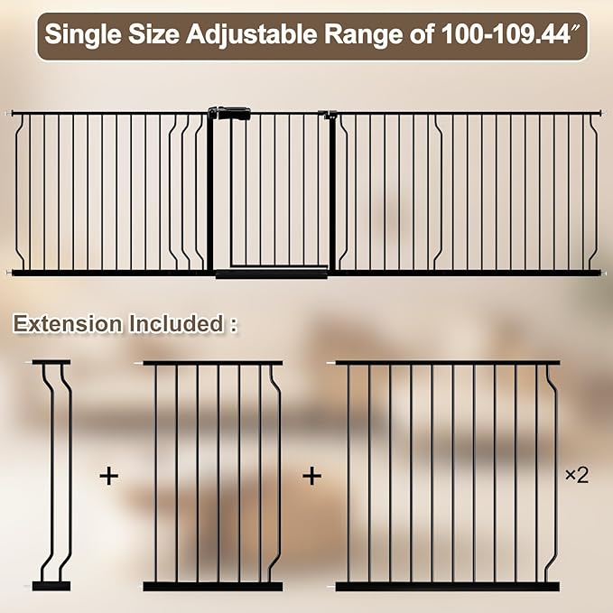 WAOWAO Baby Gate 100-109.42" Extra Wide Pressure Mounted Walk Through Swing - Image 2