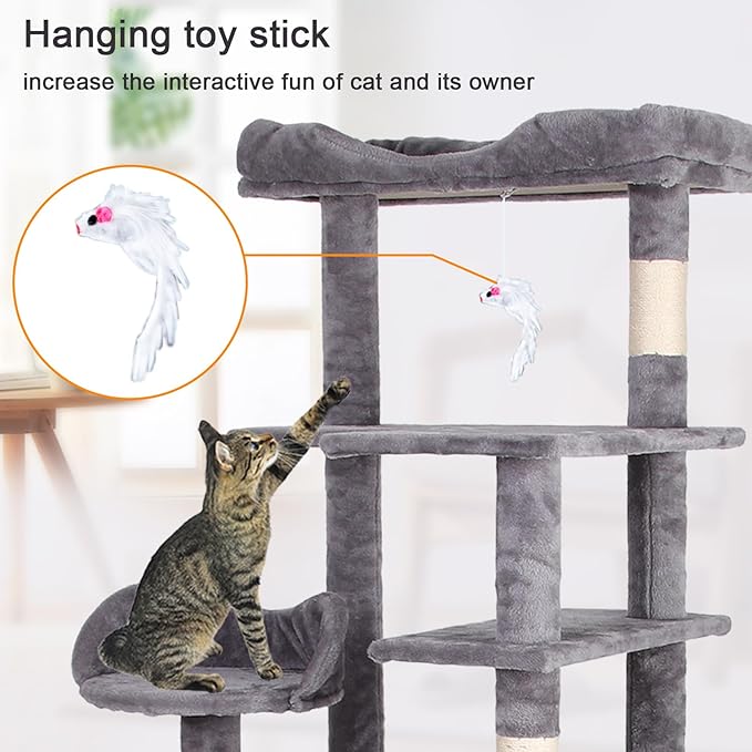 71'' Velvet Cat Climbing Frame, Large Top Padded Perch and Playhouse, - Image 3