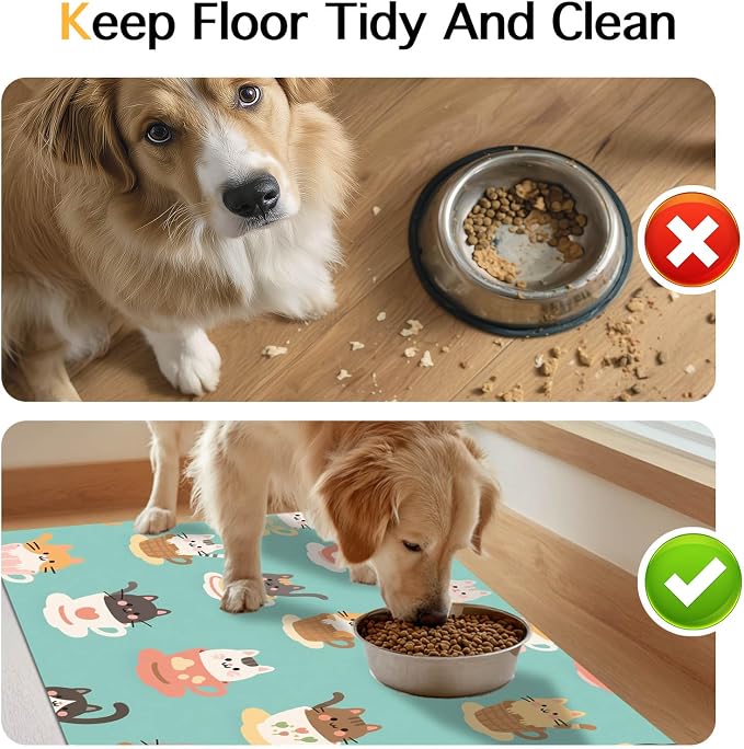 Cat Feeding Mat 24x16 inch Teacup Kitten Print Pet Bowl Placemat Non Slip Floor - Image 8