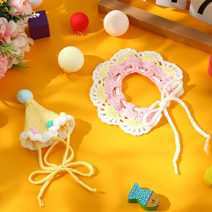 Sanwuta 2 Pcs Cat Birthday Party Supplies, Knit Cat Hat Kitten Birthday Bib - Image 7