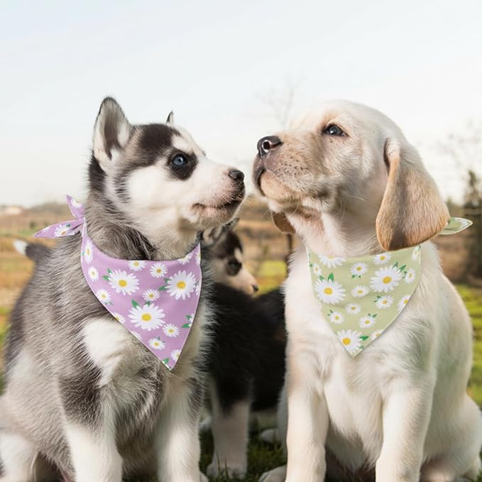 4Pcs Floral Dog Bandanas Girl Large Daisy Triangle Scarf Reversible Spring Bibs - Image 7