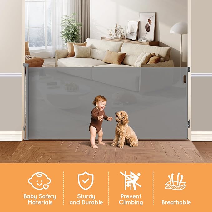 Retractable Baby Gate for Stairs, Automatic Tension, One-Hand Operation - Image 2