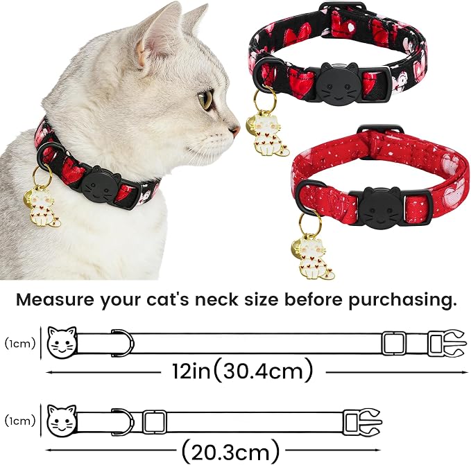 Valentine Cat Collar-2 Pack Collars Red and Black Heart Print Breakaway - Image 6