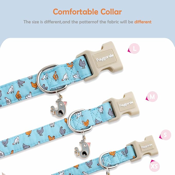 Faygarsle Funny Chicken Pattern Dog Collar, Cotton Fabric, Light Blue - Image 5