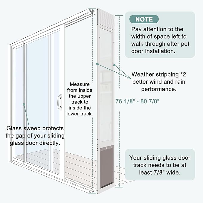 Dog Door for Sliding Glass Doors, Adjustable Height 76 1/8"-80 7/8" Aluminum - Image 4
