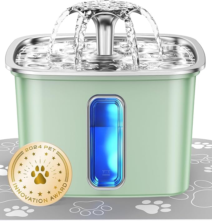 Veken Innovation Award Winner Stainless Steel Cat Water Fountain, 108oz/3.2L by Veken
