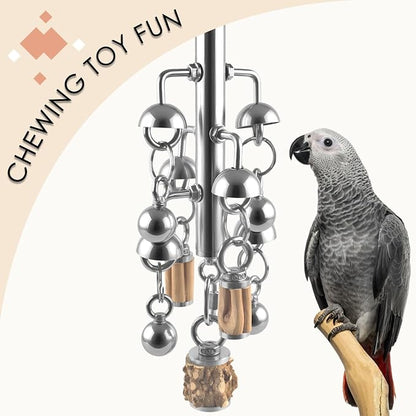 KATUMO Large Bird Toys, Natural Wooden and 304 Stainless Steel Bell Toy - Image 3