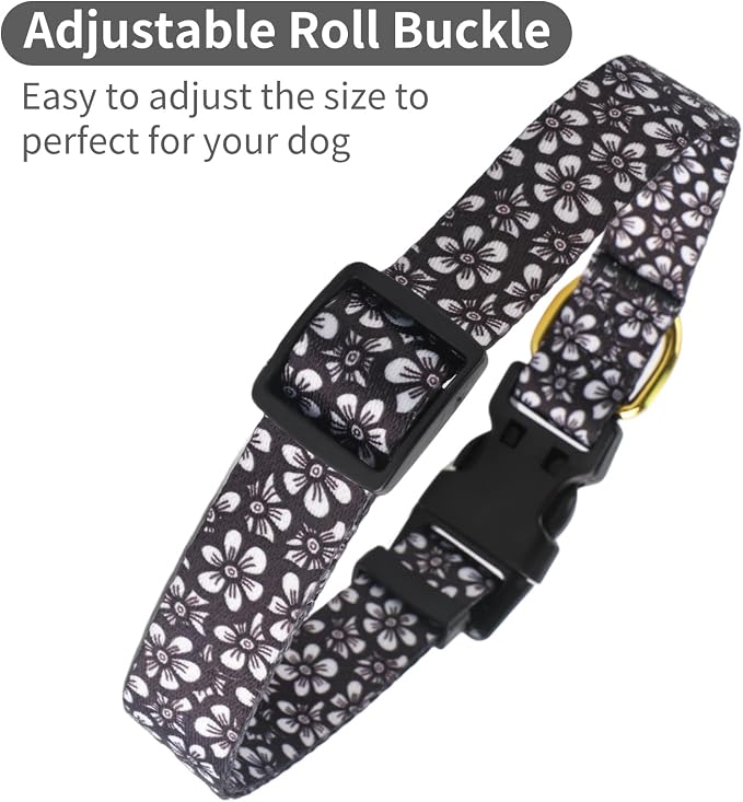QQPETS Adjustable Soft Dog Collar: Print Flower Pink Multicolor Cute Patterns - Image 5