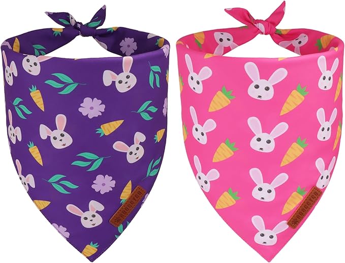 ADOGGYGO Easter Dog Bandana 2 Pack, Bunny Carrot Print Triangle Pet Scarf by ADOGGYGO