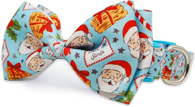 Christmas Dog Collar with Bow Tie Set, Holiday Santa Claus Pattern Pet Collar - Image 3