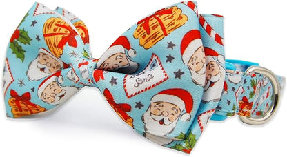 Christmas Dog Collar with Bow Tie Set, Holiday Santa Claus Pattern Pet Collar - Image 3