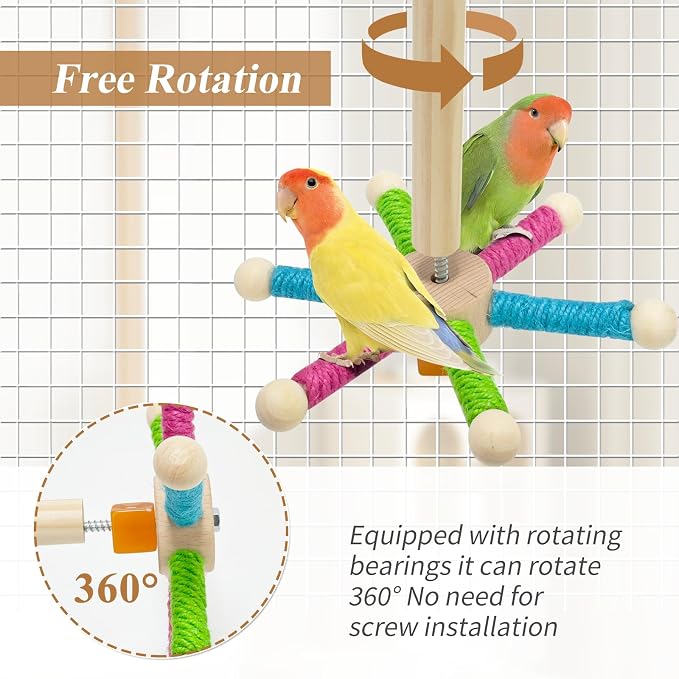 Bird Perch Toy for Cage, Spinning Windmill Bird Perch Toy, 360° Rotating - Image 2