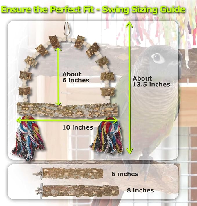 Bird Perch Swing, Large Natural Wood Parrot Toys, Bird Cage Accessories - Image 3