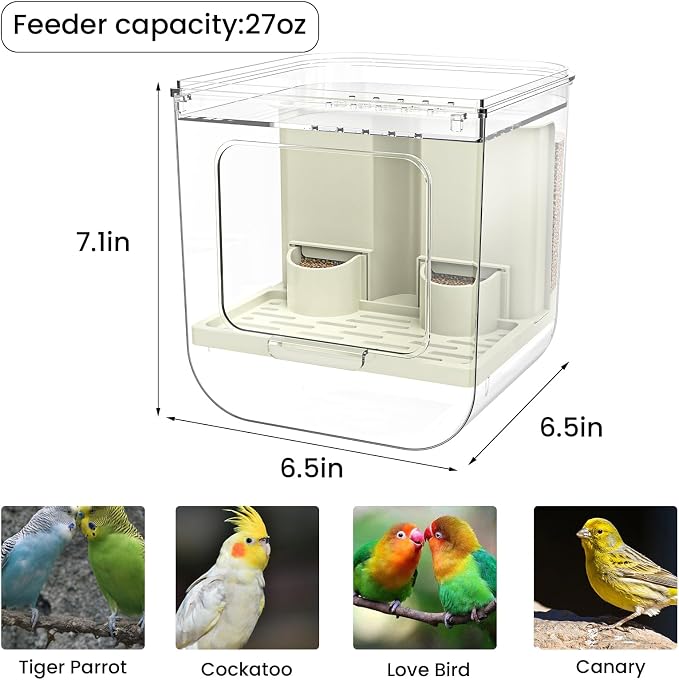 No Mess Automatic Bird Feeder, Transparent Seed Food Container, Bird Cage - Image 9