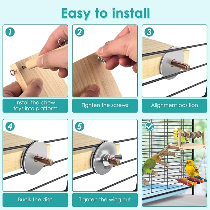 4 Pcs Bird Perch with Swing, Parrot Perches Platform with Chew Blocks, Natural - Image 4
