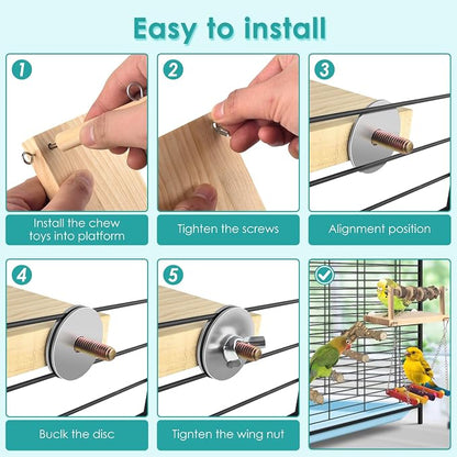 4 Pcs Bird Perch with Swing, Parrot Perches Platform with Chew Blocks, Natural - Image 4
