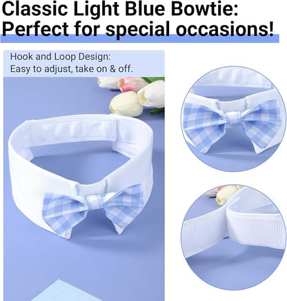 Segarty Dog Bow Tie for Neck Girth 16.5-21.2in, Adjustable Light Blue Plaid - Image 2
