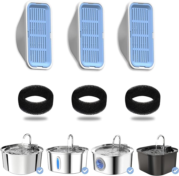 PEKTACO Cat Water Fountain Filters Replacement & Pre-Filter Sponges by PEKTACO