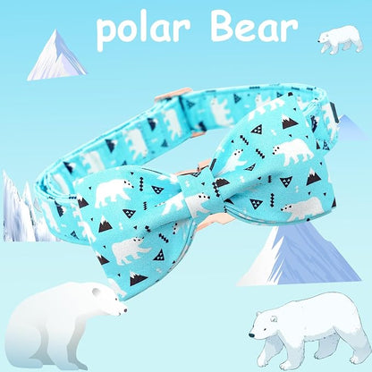 Dog Collar, Bow Dog Collar Blue Bear Pattern Pet Collar Dog Cute Bow Tie Soft - Image 3