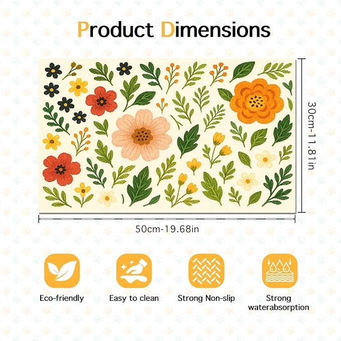 Trendy Flower Pattern Pet Feeding Mat Spill-Proof Feood Pad - Image 6