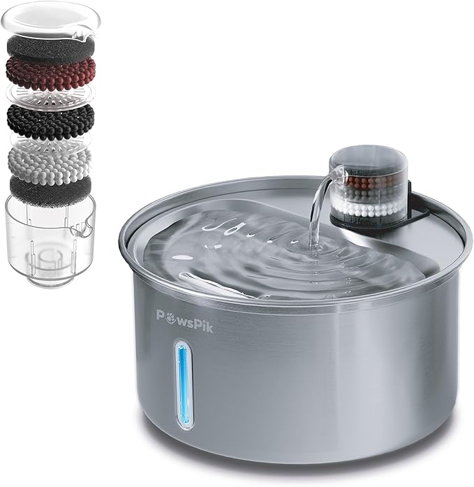 PawsPik PureFlow MAX Automatic Pet Water Dispenser, Stainless Steel Curve Dog & by PawsPik