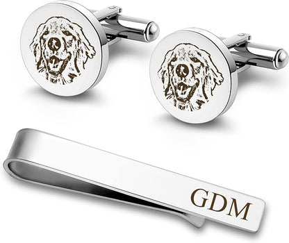 Anavia Pet Portrait & Handwriting Cufflinks Tie Clip Gift Box Set, Personalized by Anavia