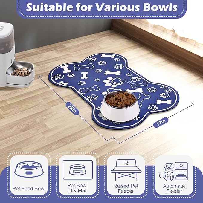 Dog Cat Mat for Food and Water, Rapid Absorbent Pet Feeding Mat, Bone Shaped - Image 7