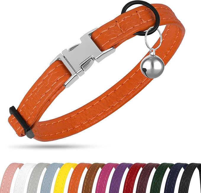 Leather Cat Collar with Buckle and Removable Bell - Image 8