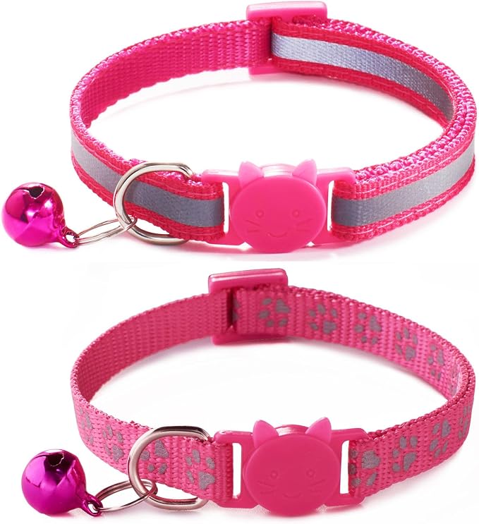 Hot Pink Kitten Collar with Bells, Light Blue Break Away Cat Collar with Bells by HimyBB
