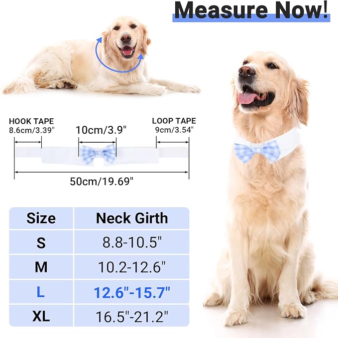 Segarty Dog Bow Tie for Neck Girth 12.6-15.7in, Adjustable Light Blue Plaid - Image 2