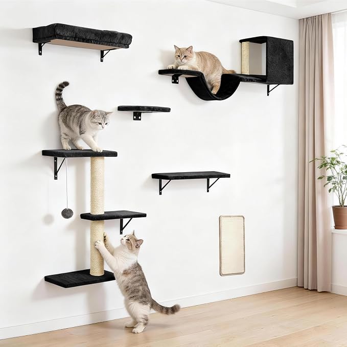 Cat Wall Shelves, Stable & Safe 6 in 1 Cat Furniture Set Black, by Unknown