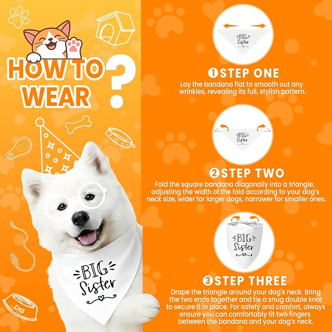 2 Pack Big Sister Big Brother Dog Bandanas, Adjustable Pet Bandana - Image 4