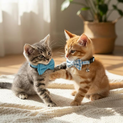 3pcs Bow Tie Cat Collar with Bells, Breakaway Bowtie Plaid Cat Collar, Soft - Image 7