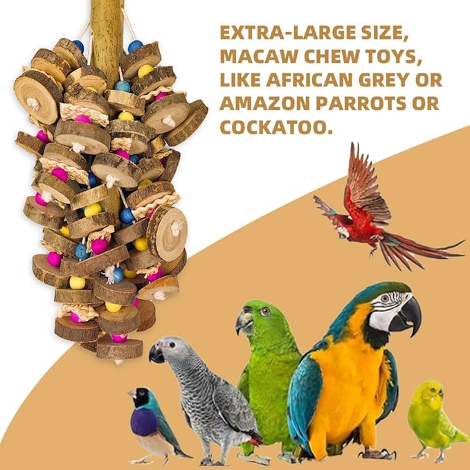 Extra Large Bird Parrot Toys- 19.7 inch Multicolored Natural Wooden Block - Image 2