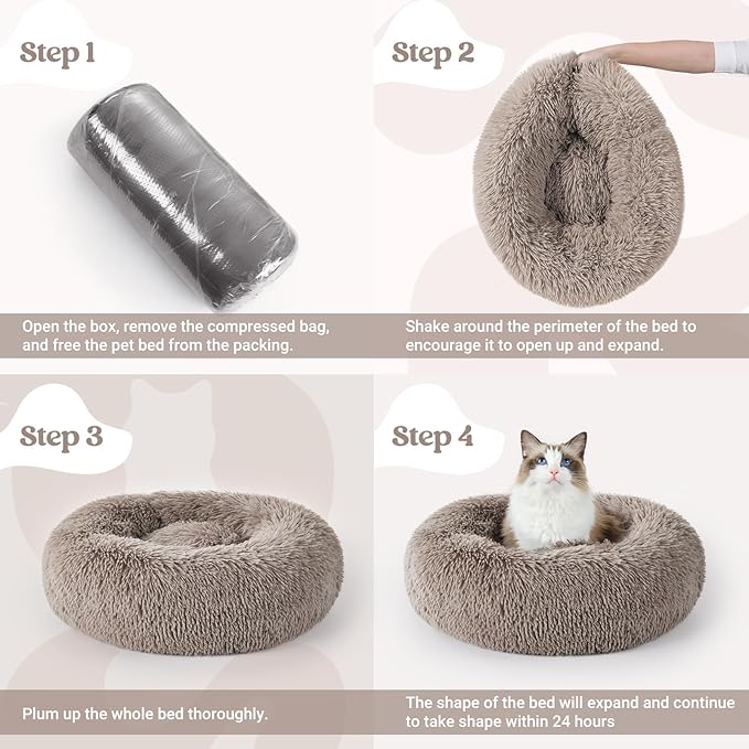 rabbitgoo Cat Beds for Indoor, 20 inches Machine Washable, Fluffy Round Pet Bed - Image 9