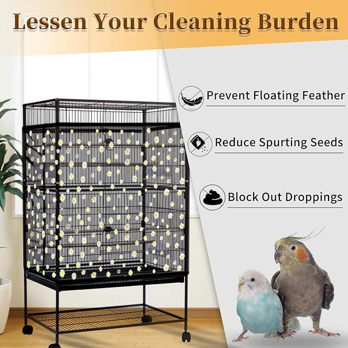 Daoeny Bird Cage Seed Catcher, Large Bird Cage Cover, Adjustable Soft Airy - Image 2