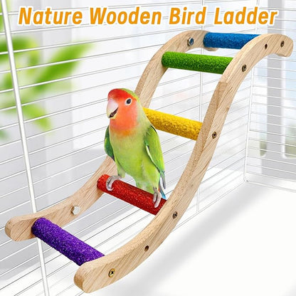 Hamiledyi Nature Wooden Bird Ladder Pet Parrots Climb Bridge Exercise Stands - Image 2