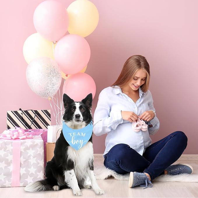 Whaline 2 Pack Gender Reveal Dog Bandana Team Boy Team Girl Triangle Pet Scarf - Image 5