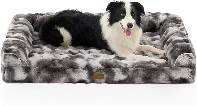 Faux Fur Orthopedic Dog Bed, Extra Large Dog Bed, Supportive Foam Pet Sofa by COZYKISS
