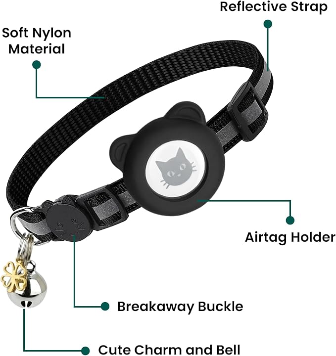 Cat Collar with AirTag Holders, Reflective Breakaway Safety Collars, Bells and - Image 5