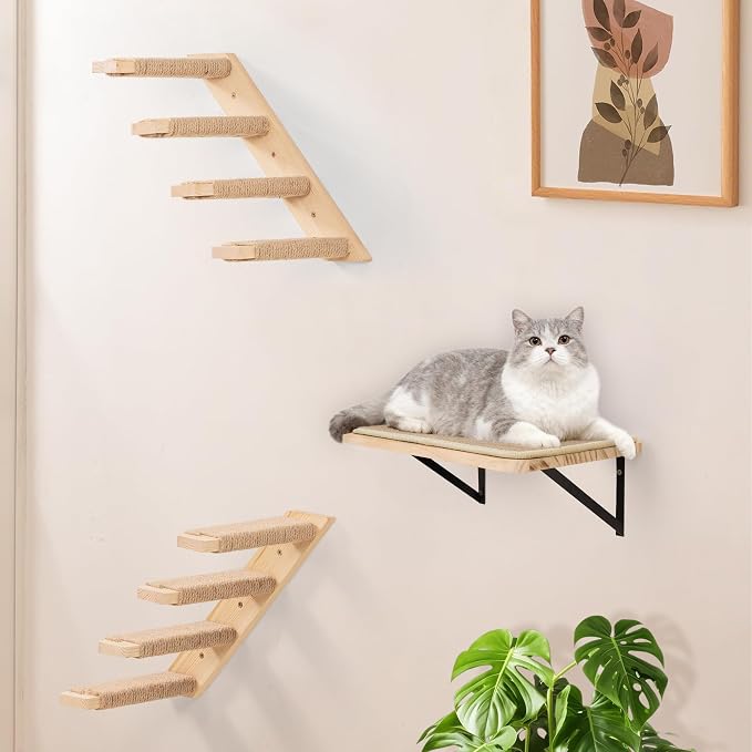 Cat Floating Wall Shelf with Scratching Mat, Support to 30 LBS - Image 7
