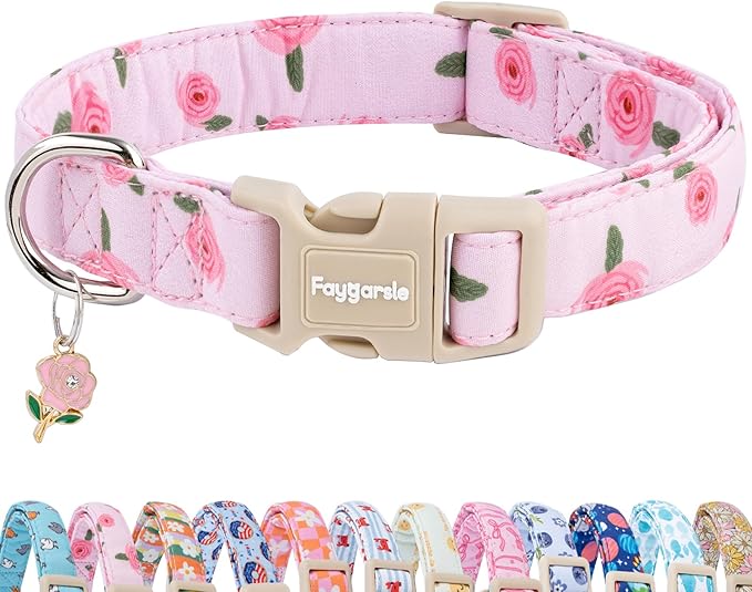 Faygarsle Pink Floral Dog Collar by Faygarsle