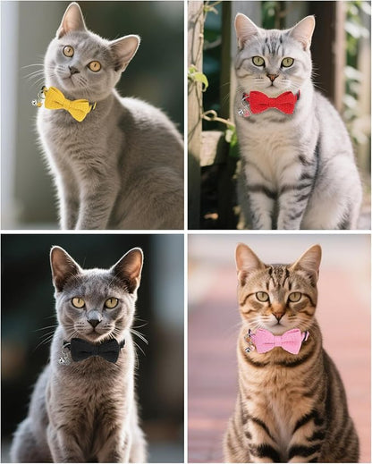Cat Collar Breakaway with Bells, Soft Cotton Green Cat Bowtie Collar - Image 4