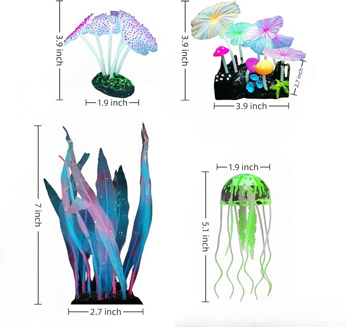 4-Pack Silicone Fluorescent Aquarium Plants & Decor - Image 2