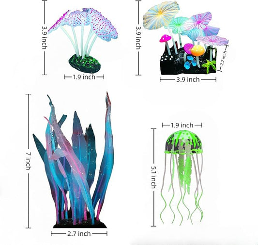 4-Pack Silicone Fluorescent Aquarium Plants & Decor - Image 2